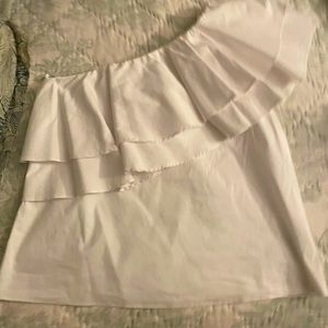 White one shoulder ruffle top
